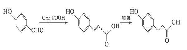 图2 以对经基苯甲醛为起始原料合成对经基苯丙酸的反应