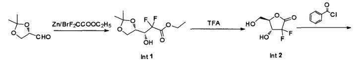 2-脱氧-2,2-二氟戊呋喃糖-1-酮 3,5-二安息香酸盐的合成路线图