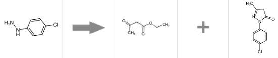 1-(4-氯苯基)-3-甲基-2-吡唑啉-5-酮的合成反应式