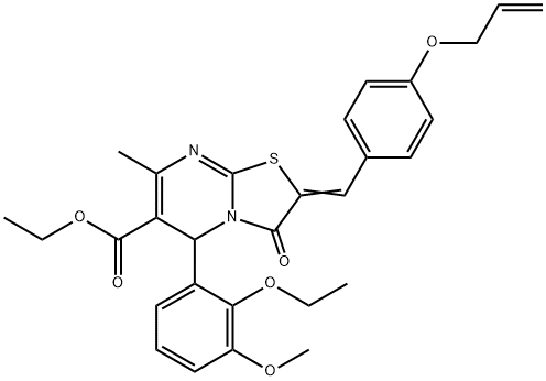 6-{2-[(2-chlorobenzyl)oxy]benzylidene}-5-imino-2-isopropyl-5,6-dihydro-7H-[1,3,4]thiadiazolo[3,2-a]pyrimidin-7-one structure